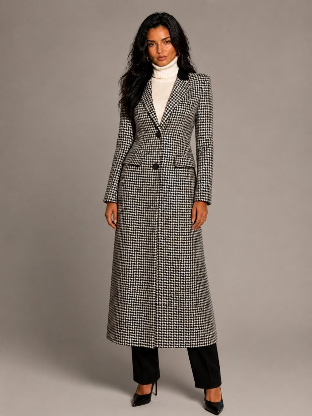 Smythe Brando Coat Houndstooth Black Cream - Picture 2 of 8